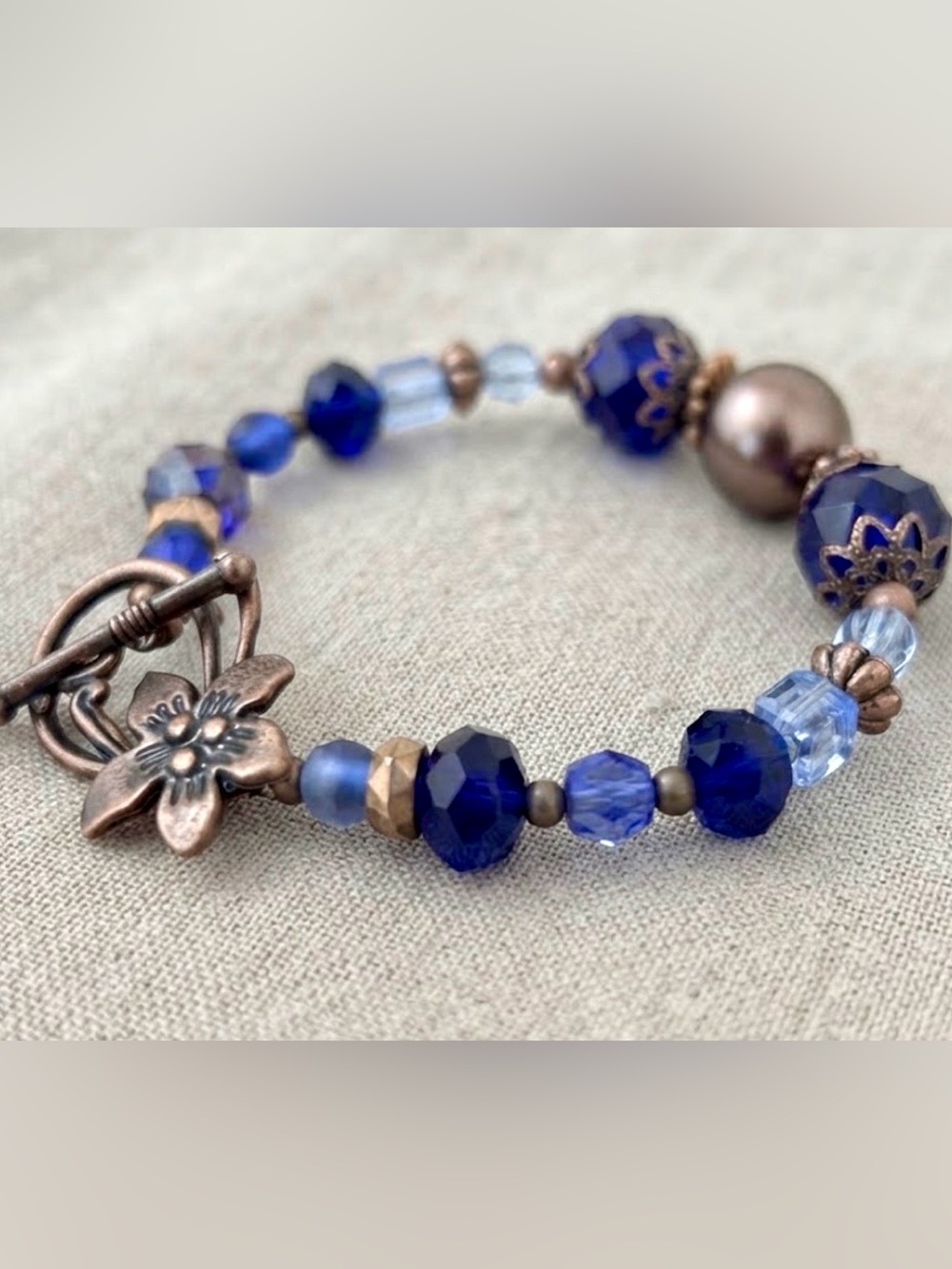 Artisan Blue and Bronze Faceted Bead Bracelet